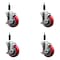 Service Caster 4'' Red Poly Swivel 7/8'' Expanding Stem Caster Set with Brake, 4PK SCC-EX20S414-PPUB-RED-TLB-78-4 - alternate 1